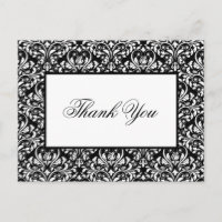 Elegante Schwarz-Weiß-Damaskus Hochzeit Danke
