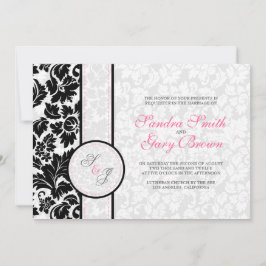 Elegante Schwarz-Weiß-Damaskus-Hochzeit Einladung