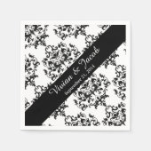Elegante Schwarz-Weiß-Damaskus-Hochzeit Napkin Serviette (Vorderseite)