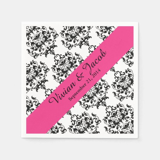 Elegante Schwarz-Weiß-Damaskus-Hochzeit Napkin Serviette (Vorderseite)