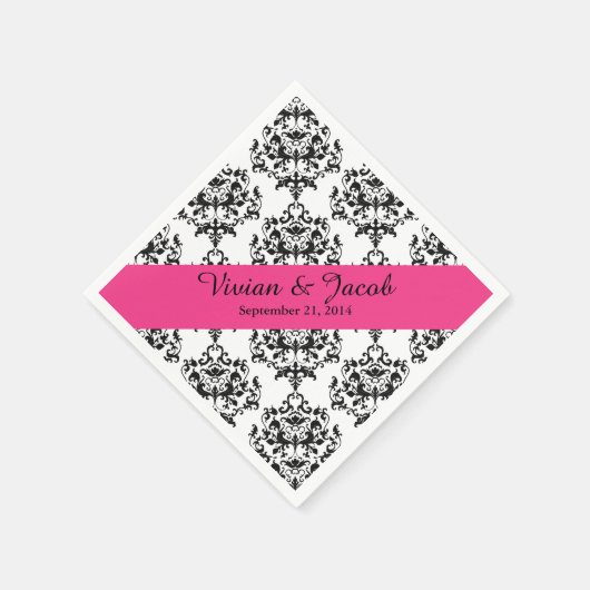 Elegante Schwarz-Weiß-Damaskus-Hochzeit Napkin Serviette (Ecke)