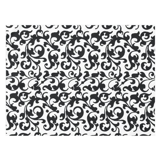 Elegante Schwarz-Weiß-Damaskus-Wirbel Tischdecke (Vorderseite (Horizontal))