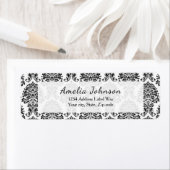 Elegante Schwarz-Weiß-Damast-Rücksendeadresse (Insitu)