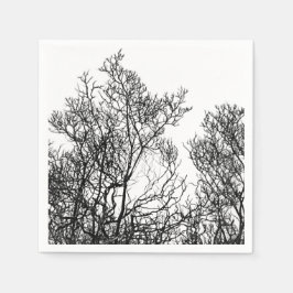 Elegante Schwarz-Weiß-Dekorierte Baum Serviette