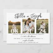 Elegante Schwarz/Weiß Drei Fotos Collage Wedding Einladung (Vorderseite)