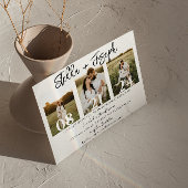 Elegante Schwarz/Weiß Drei Fotos Collage Wedding Einladung