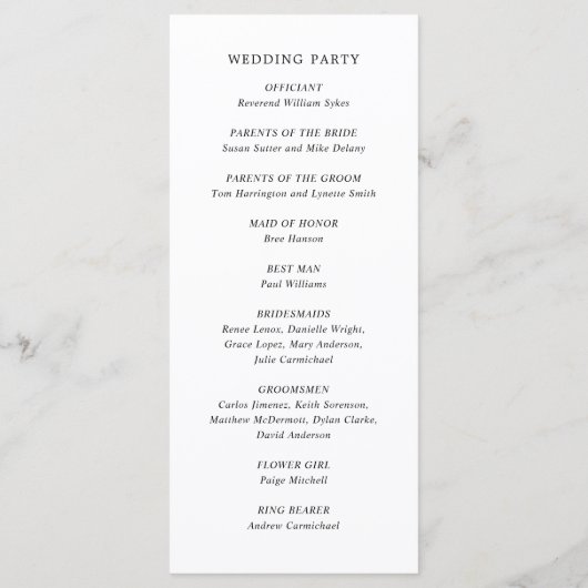 Elegante Schwarz-Weiß-Einfache Hochzeit Programm (Rückseite)