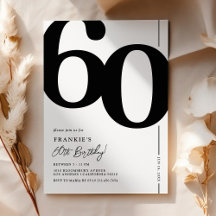 Elegante Schwarz-Weiß-Einladung zum 60. Geburtstag