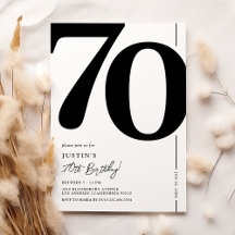 Elegante Schwarz-Weiß-Einladung zum 70. Geburtstag