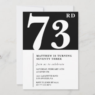Elegante Schwarz-Weiß-Einladung zum 73. Geburtstag Einladung