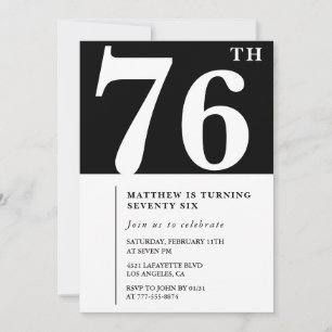 Elegante Schwarz-Weiß-Einladung zum 76. Geburtstag Einladung