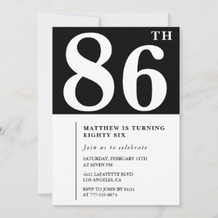 Elegante Schwarz-Weiß-Einladung zum 86. Geburtstag Einladung