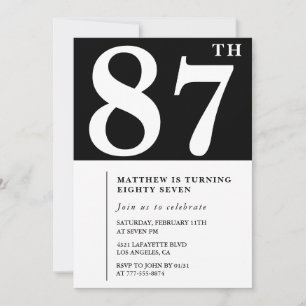 Elegante Schwarz-Weiß-Einladung zum 87. Geburtstag Einladung