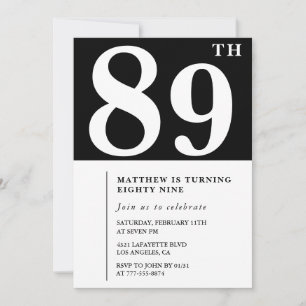 Elegante Schwarz-Weiß-Einladung zum 89. Geburtstag Einladung