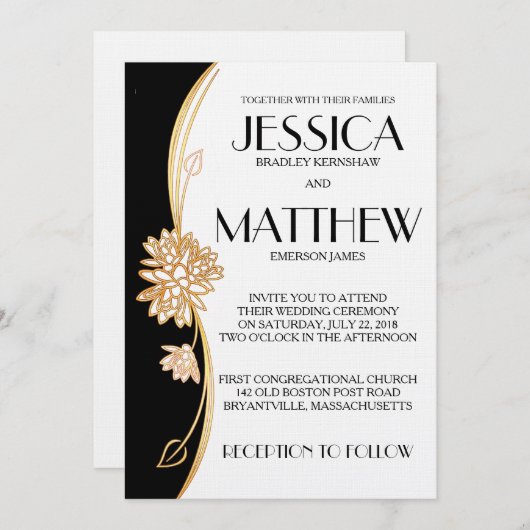Elegante Schwarz-Weiß-Einladung zur Hochzeit Einladung (Vorne/Hinten)