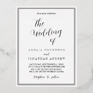Elegante Schwarz-Weiß-Einladung zur Hochzeit Folien Feiertagspostkarte