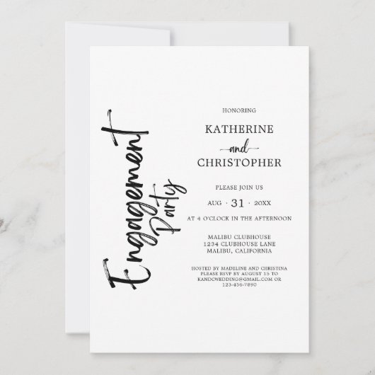 Elegante Schwarz-Weiß-Engagement-Partei des Fotos Einladung (Vorderseite)