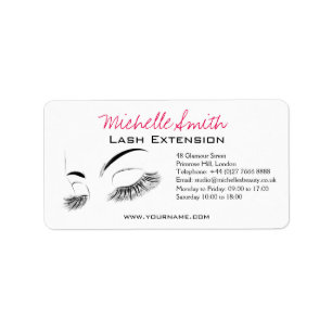 Elegante Schwarz-Weiß-Eyelashes Lash-Bar Zeichnend Adressaufkleber