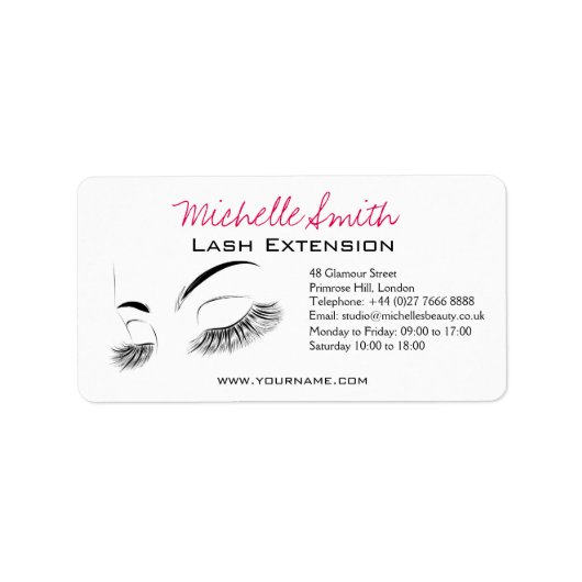 Elegante Schwarz-Weiß-Eyelashes Lash-Bar Zeichnend Adressaufkleber (Vorne)
