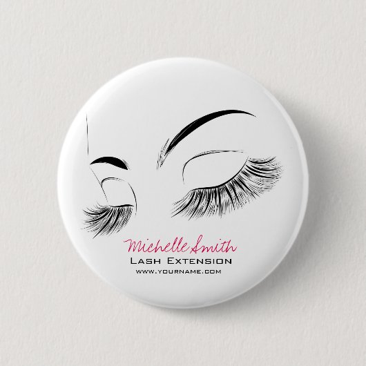 Elegante Schwarz-Weiß-Eyelashes Lash-Bar Zeichnend Button (Vorderseite)
