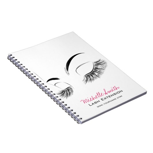 Elegante Schwarz-Weiß-Eyelashes Lash-Bar Zeichnend Notizblock (Rechte Seite)