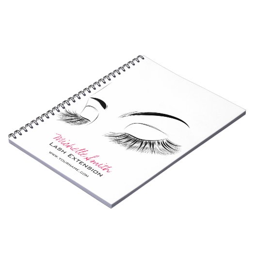 Elegante Schwarz-Weiß-Eyelashes Lash-Bar Zeichnend Notizblock (Linke Seite)