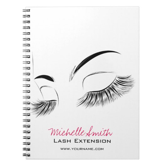 Elegante Schwarz-Weiß-Eyelashes Lash-Bar Zeichnend Notizblock (Vorderseite)