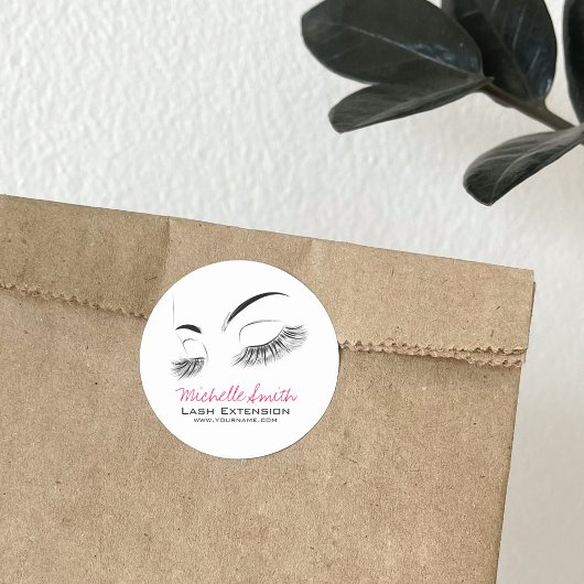 Elegante Schwarz-Weiß-Eyelashes Lash-Bar Zeichnend Runder Aufkleber