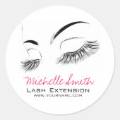 Elegante Schwarz-Weiß-Eyelashes Lash-Bar Zeichnend Runder Aufkleber (Vorderseite)