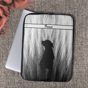 Elegante Schwarz-Weiß-Federhunde-Silhouette Laptopschutzhülle