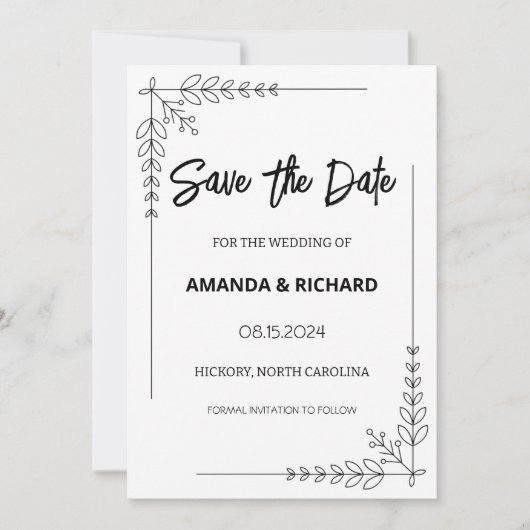 Elegante Schwarz-Weiß-Flachbildschirme Save the Da Date (Vorderseite)