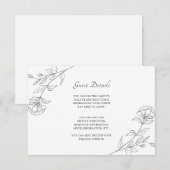Elegante Schwarz-Weiß-Flora-Gastdetails Begleitkarte (Vorne/Hinten)