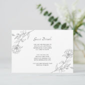 Elegante Schwarz-Weiß-Flora-Gastdetails Begleitkarte (Stehend Vorderseite)