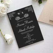 Elegante Schwarz-Weiß-Flora Islamische Nikah Weddi Einladung