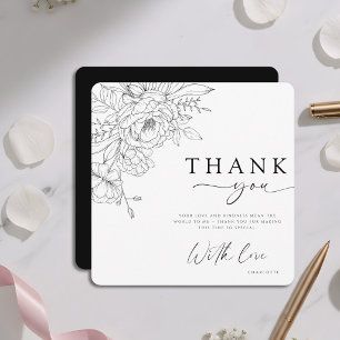 Elegante Schwarz-Weiß-Floral-Dankeskarten Einladung