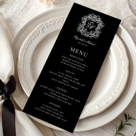 Elegante Schwarz-Weiß-Formal-Monogramm-Wappen-Hoch Menükarte