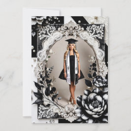 Elegante Schwarz-Weiß-Foto-Abschlussankündigung Einladung