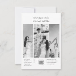 Elegante Schwarz & Weiß Foto Collage Hochzeit RSVP Karte