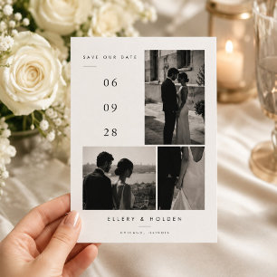 Elegante Schwarz-Weiß-Foto-Collage-Hochzeit Save The Date