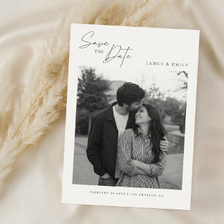 Elegante Schwarz-Weiß-Foto-Hochzeit Save The Date