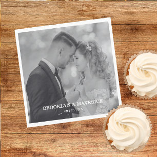 Elegante Schwarz-Weiß-Foto-Hochzeit Serviette
