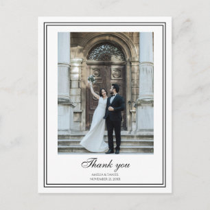 Elegante Schwarz-Weiß-Foto-Hochzeits-Dankeskarten Postkarte