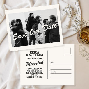 Elegante Schwarz-Weiß-Foto-Hochzeitseinladung Postkarte