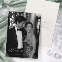 Elegante Schwarz-Weiß-Foto-Save-the-Date-Karte