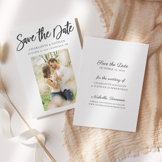 Elegante Schwarz/Weiß-Foto-Save the Date-Karte Einladung
