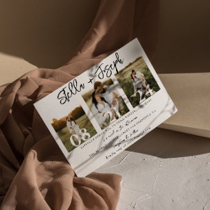 Elegante Schwarz-Weiß-Fotocollage-Hochzeit mit dre Einladung