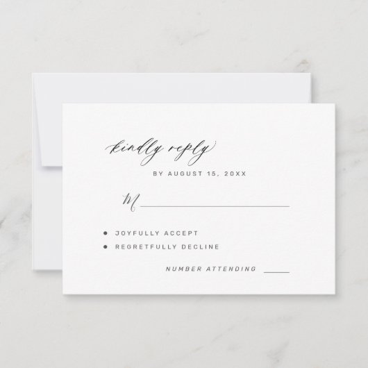 Elegante Schwarz-Weiß freundlich antworten Hochzei RSVP Karte (Vorderseite)