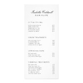 Elegante Schwarz-Weiß-Friseur-Preisliste Werbekarte (Vorne)