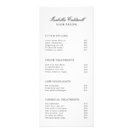 Elegante Schwarz-Weiß-Friseur-Preisliste Werbekarte