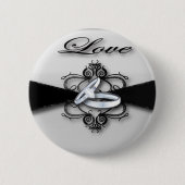 Elegante Schwarz-Weiß-Gastgeschenk Hochzeit Button (Vorderseite)